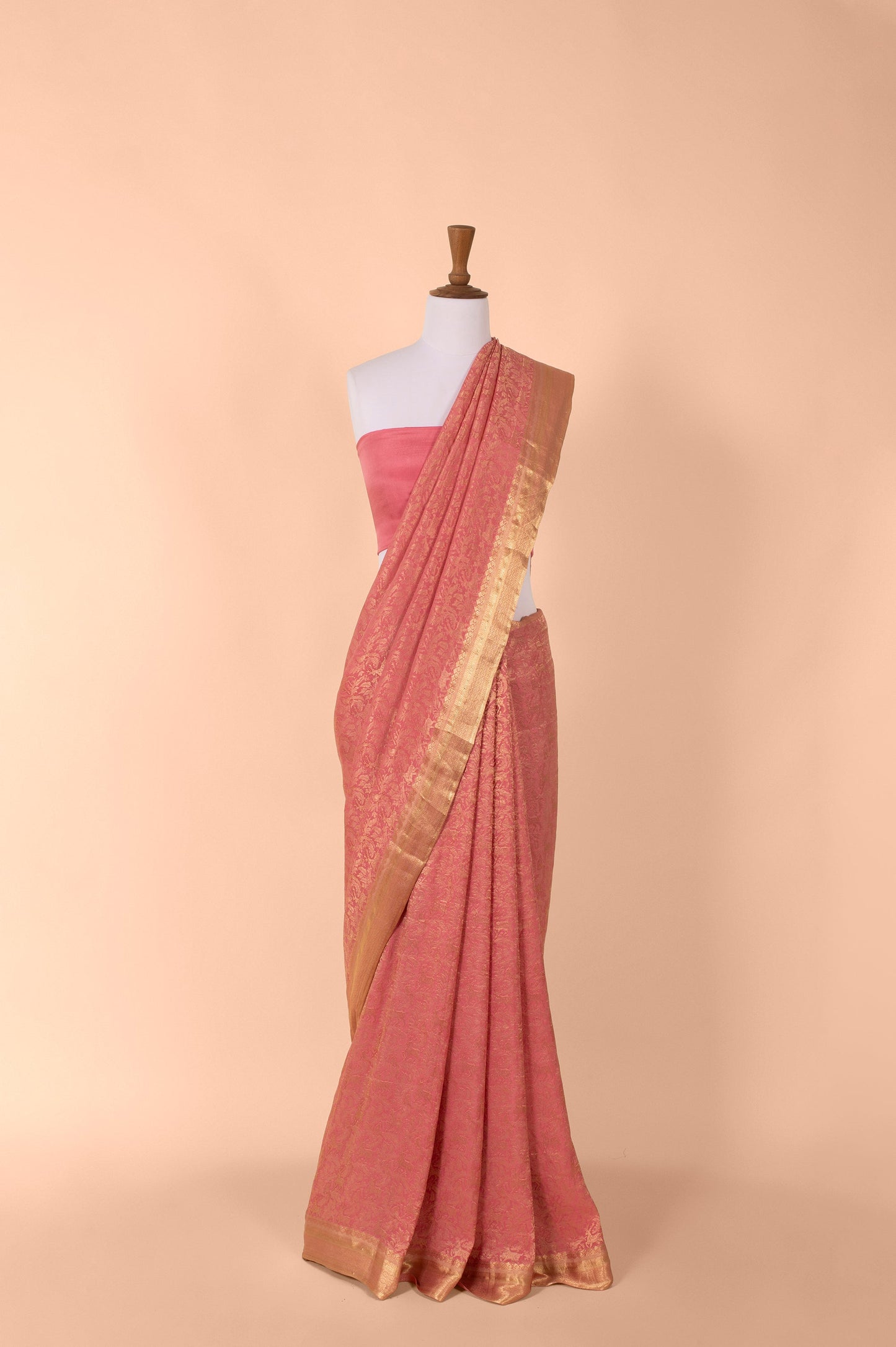 Handwoven Pink Georgette Sari