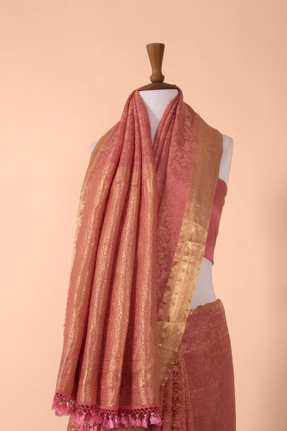 Handwoven Pink Georgette Sari