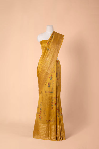 Handwoven Mustard Digital Printed Silk Sari