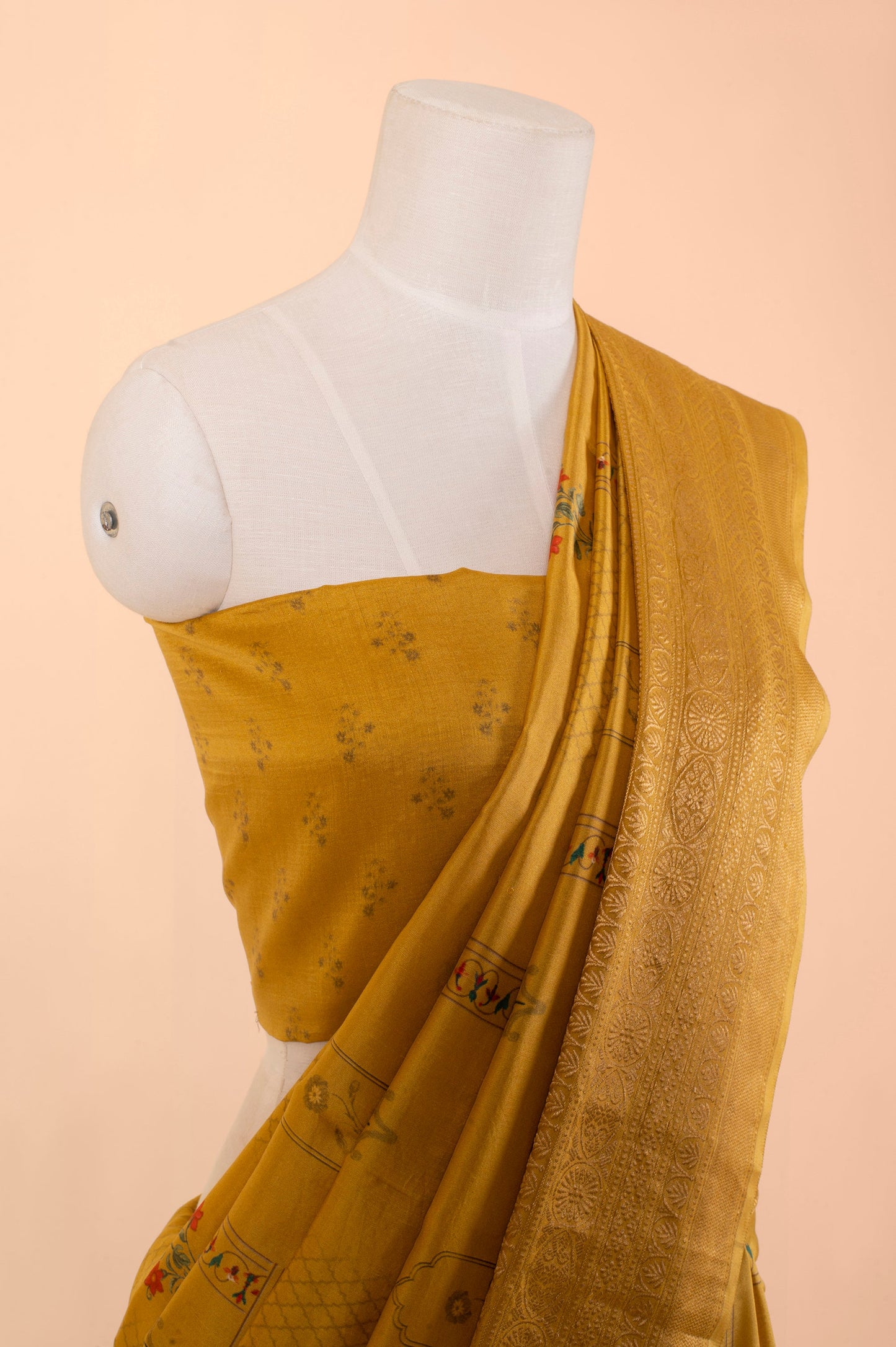 Handwoven Mustard Digital Printed Silk Sari