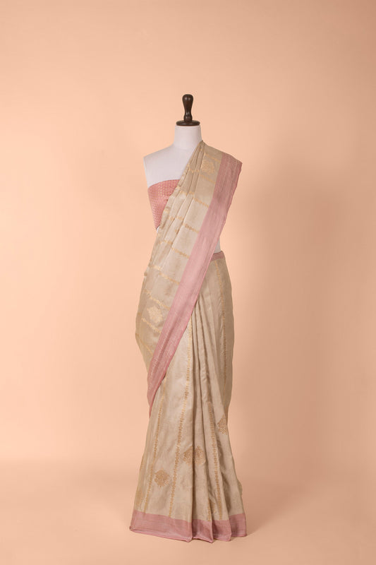 Handwoven Grey Satin Silk Saree