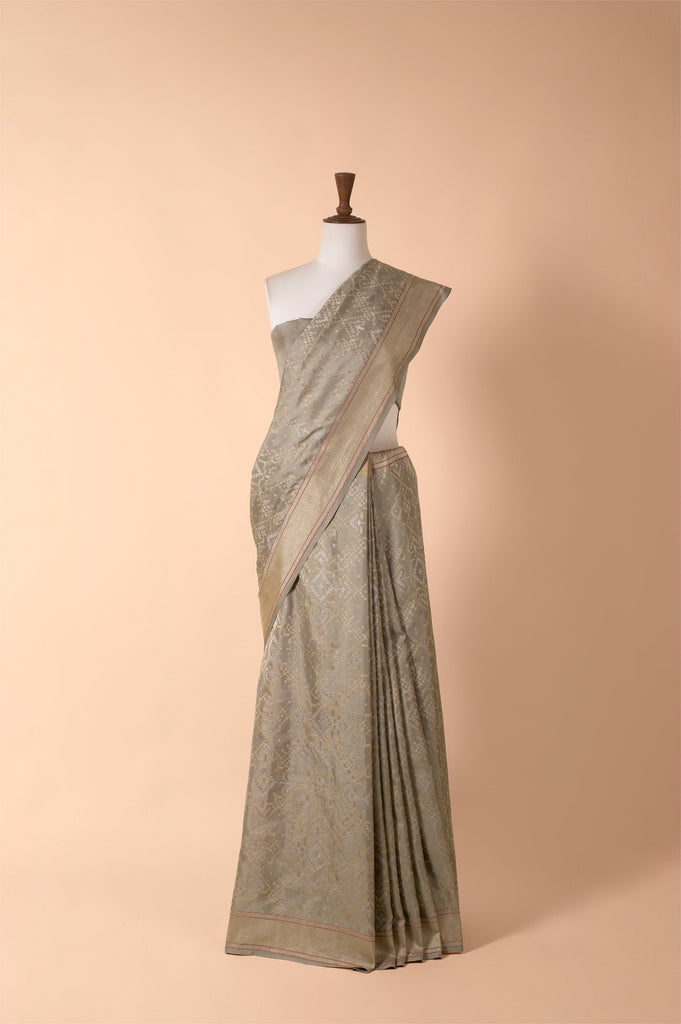 Handwoven Grey Real Zari Sari