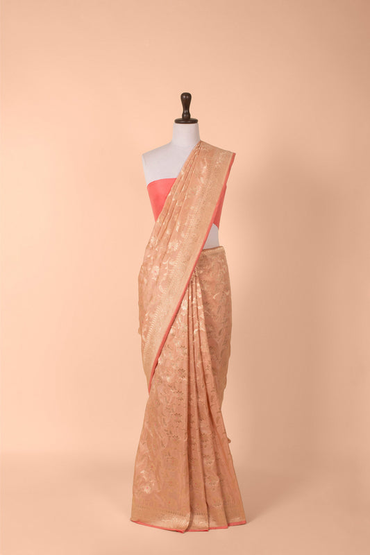 Handwoven Peach Silk Saree