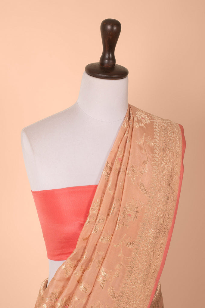 Handwoven Peach Silk Saree