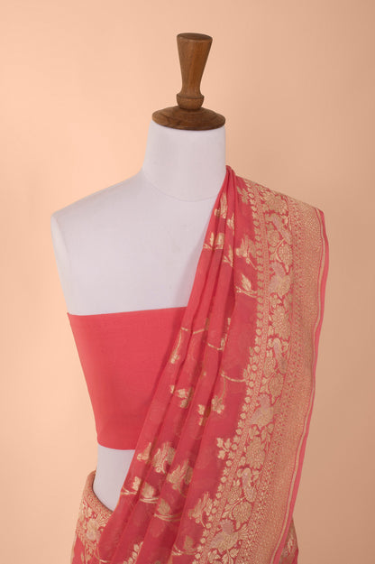 Handwoven Pink Georgette Sari