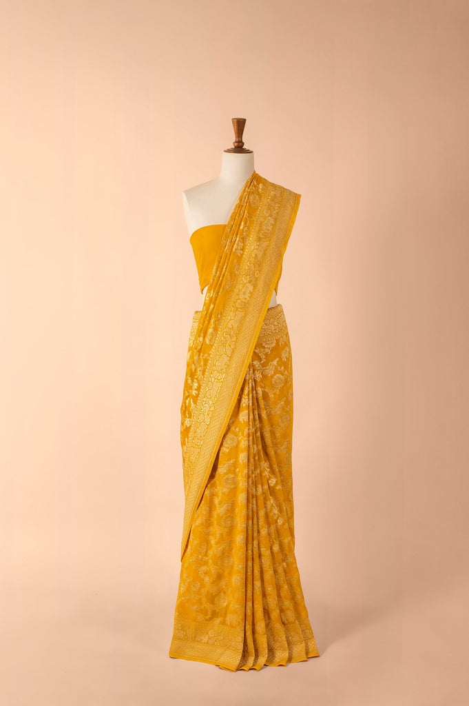 Handwoven Mustard Georgette Sari