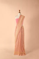 Handwoven Pink Georgette Sari