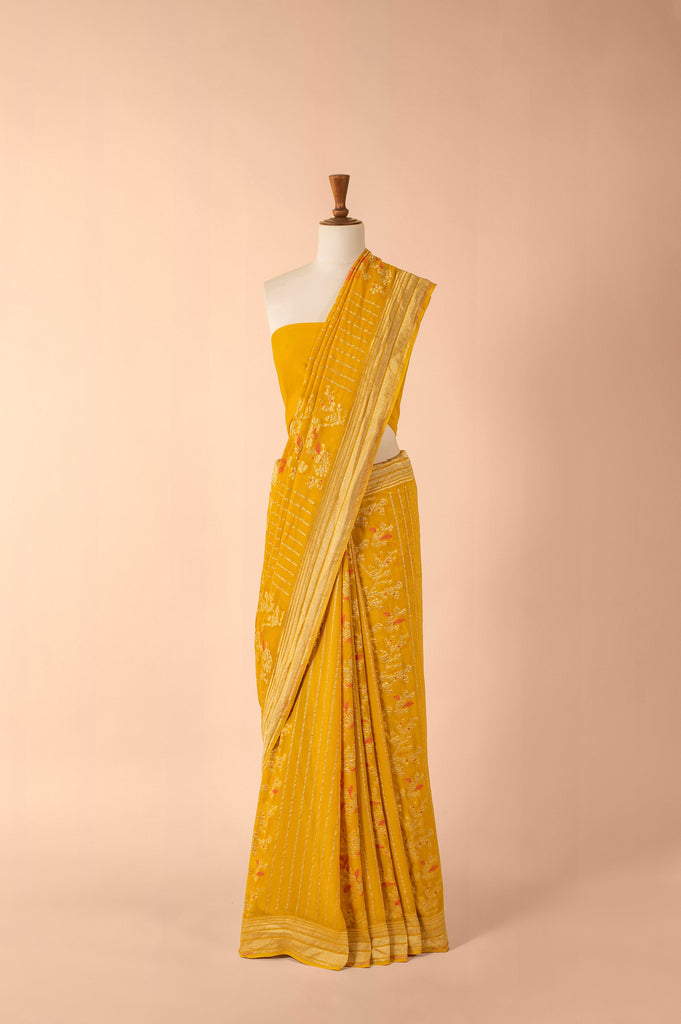 Handwoven Yellow Georgette Sari