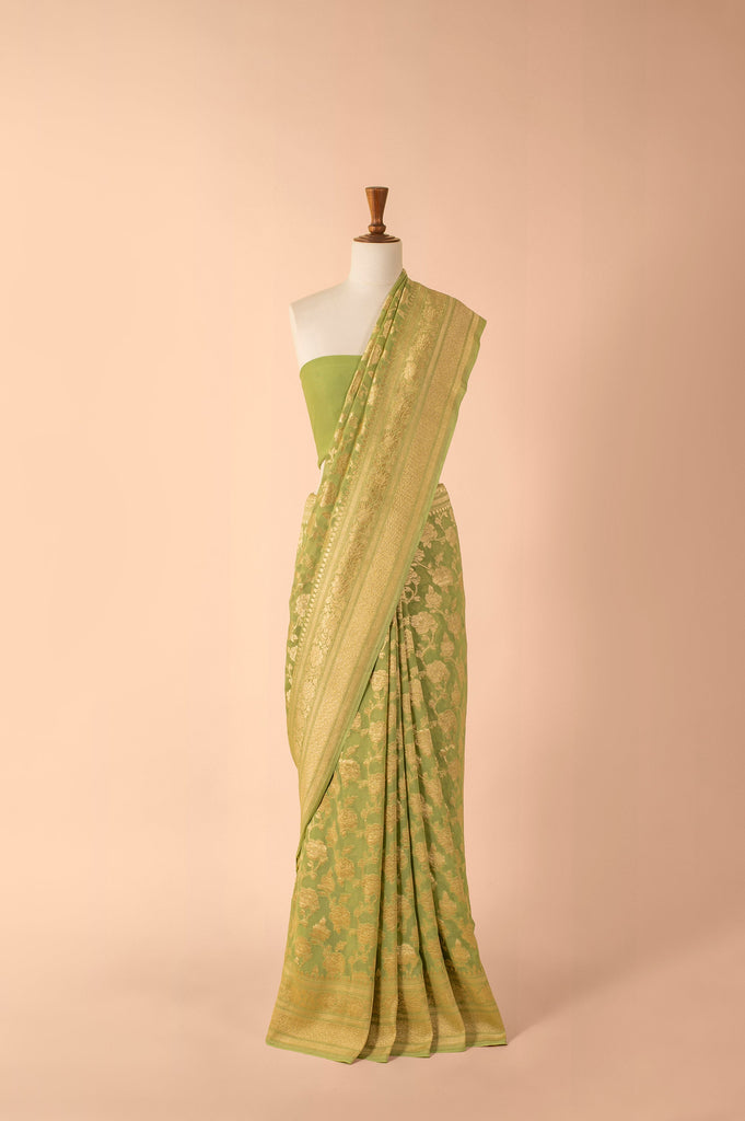 Handwoven Green Georgette Sari