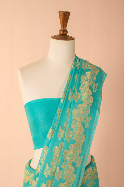 Handwoven Blue Georgette Sari