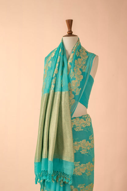 Handwoven Blue Georgette Sari