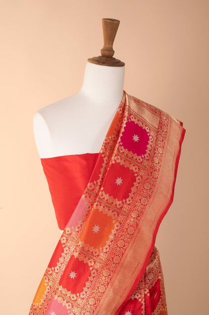 Handwoven Orange Silk Sari