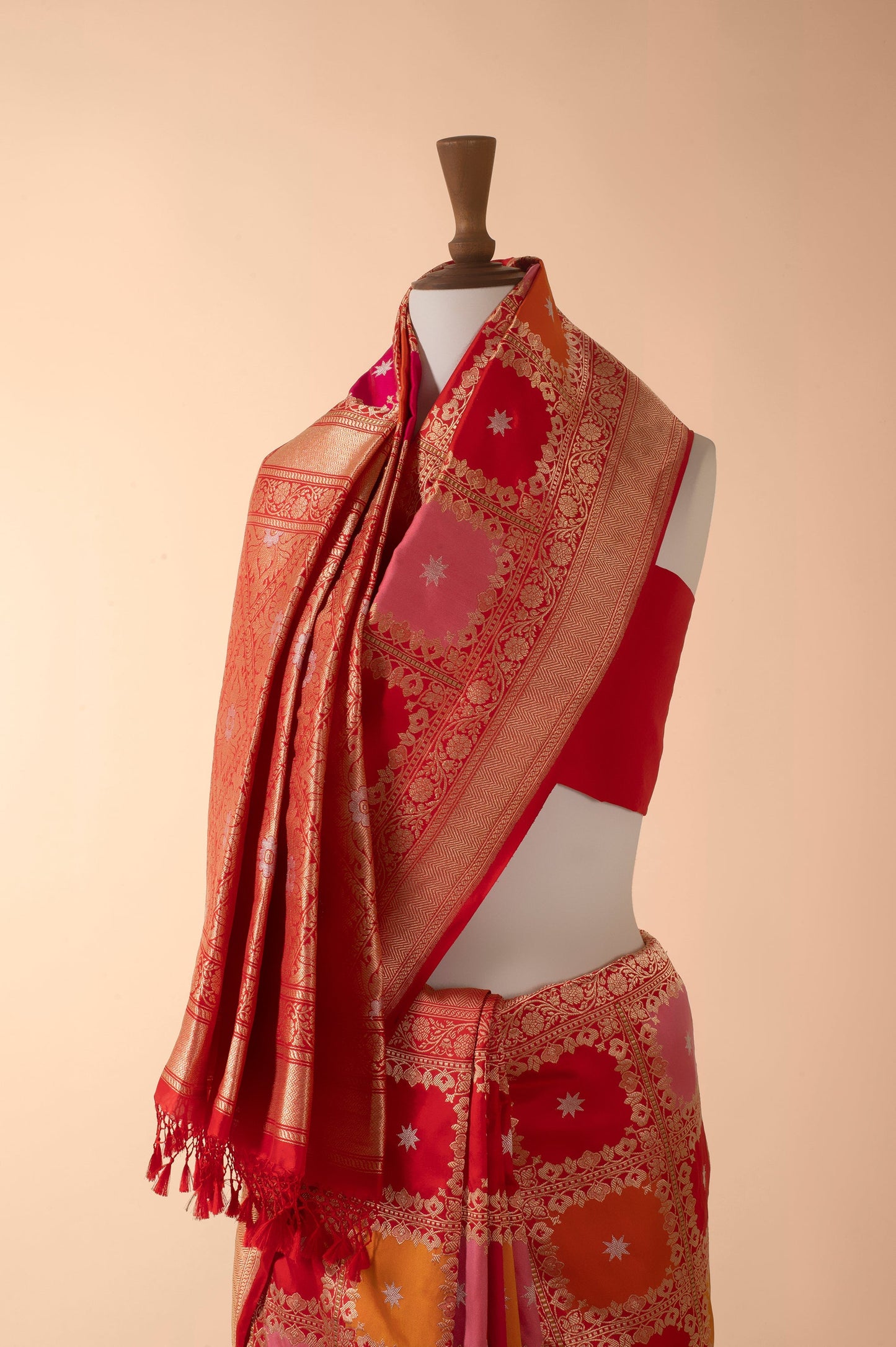 Handwoven Orange Silk Sari