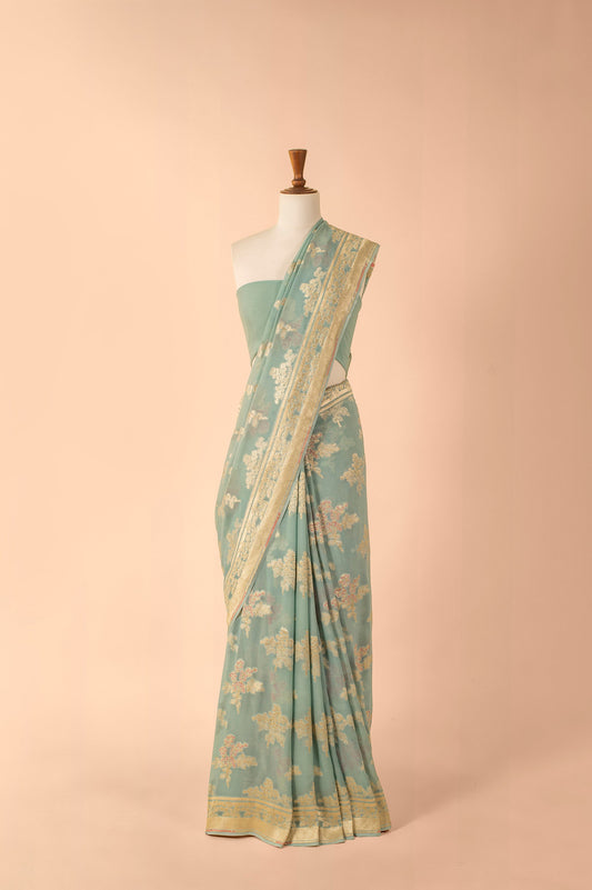 Handwoven Blue Georgette Saree