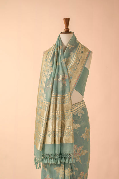 Handwoven Blue Georgette Saree