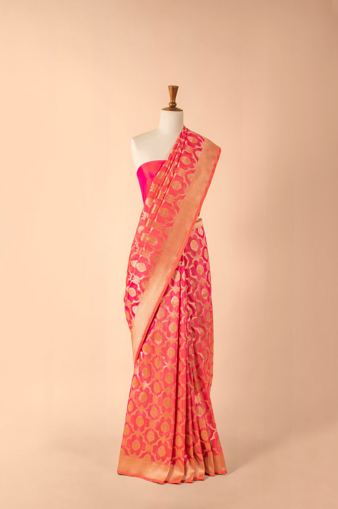 Handwoven Pink Silk Sari