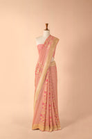 Handwoven Pink Georgette Sari