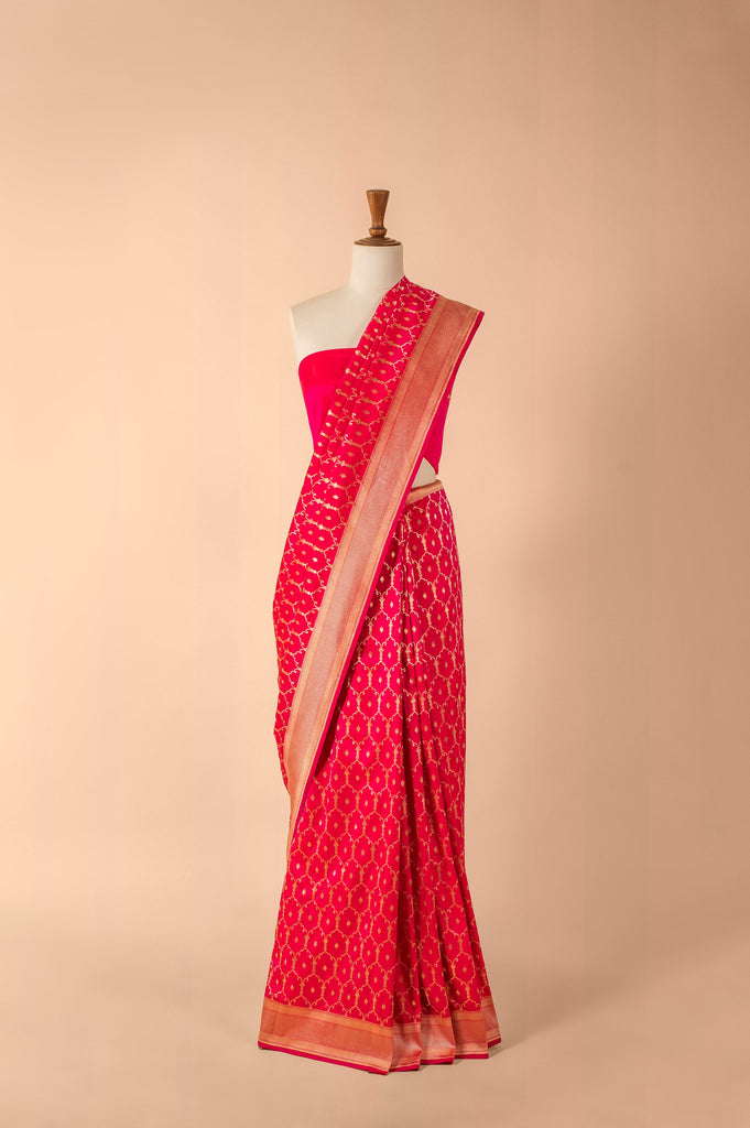Handwoven Pink Silk Sari