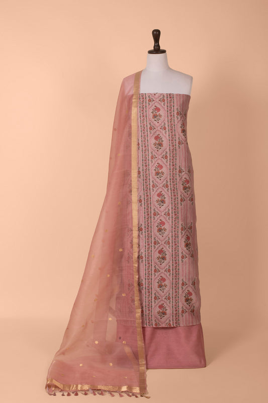 Handwoven Pink Chanderi Suit Piece