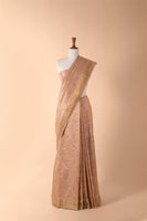 Handwoven Beige Silk Sari