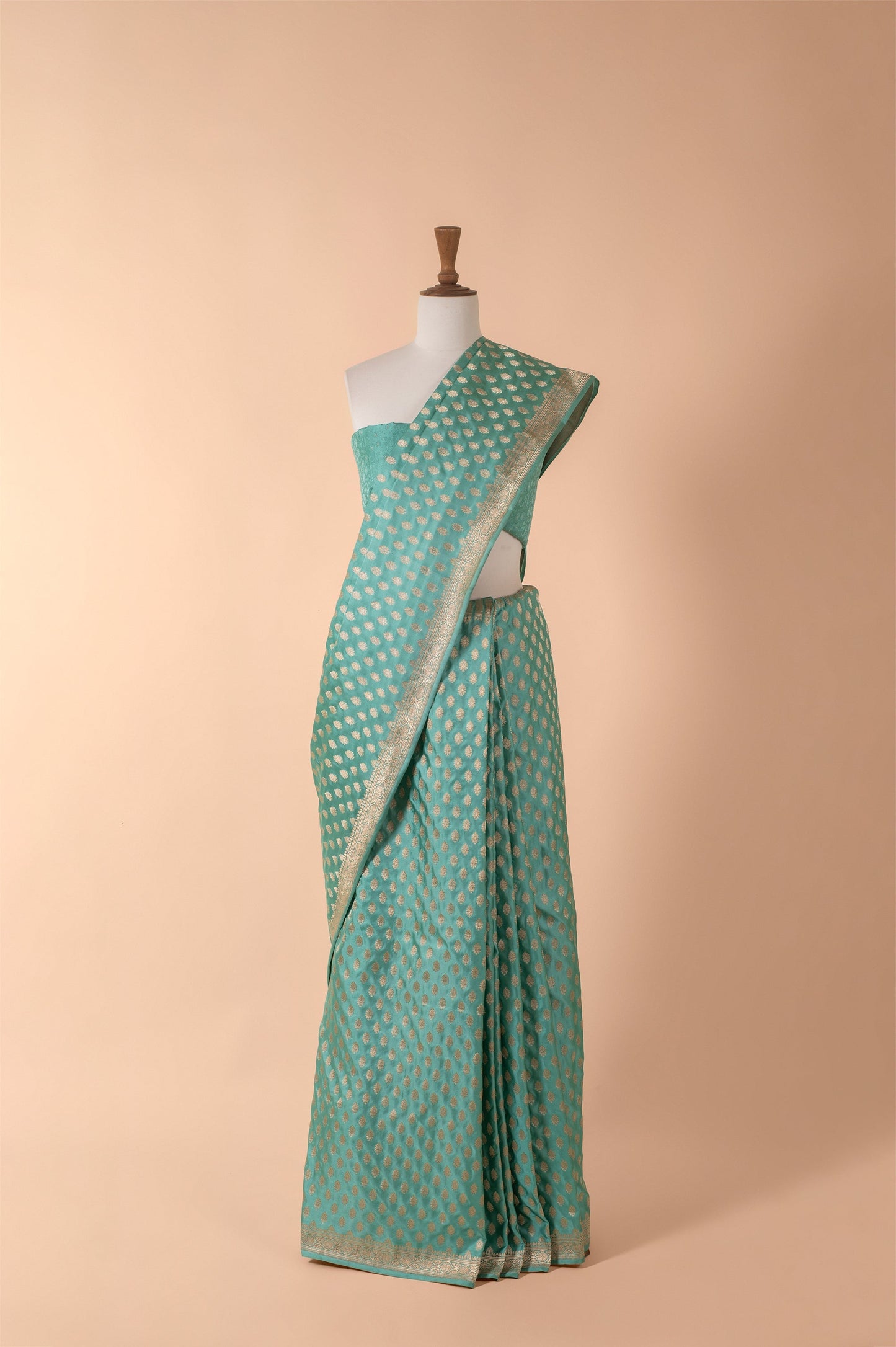 Handwoven Green Satin Silk Sari