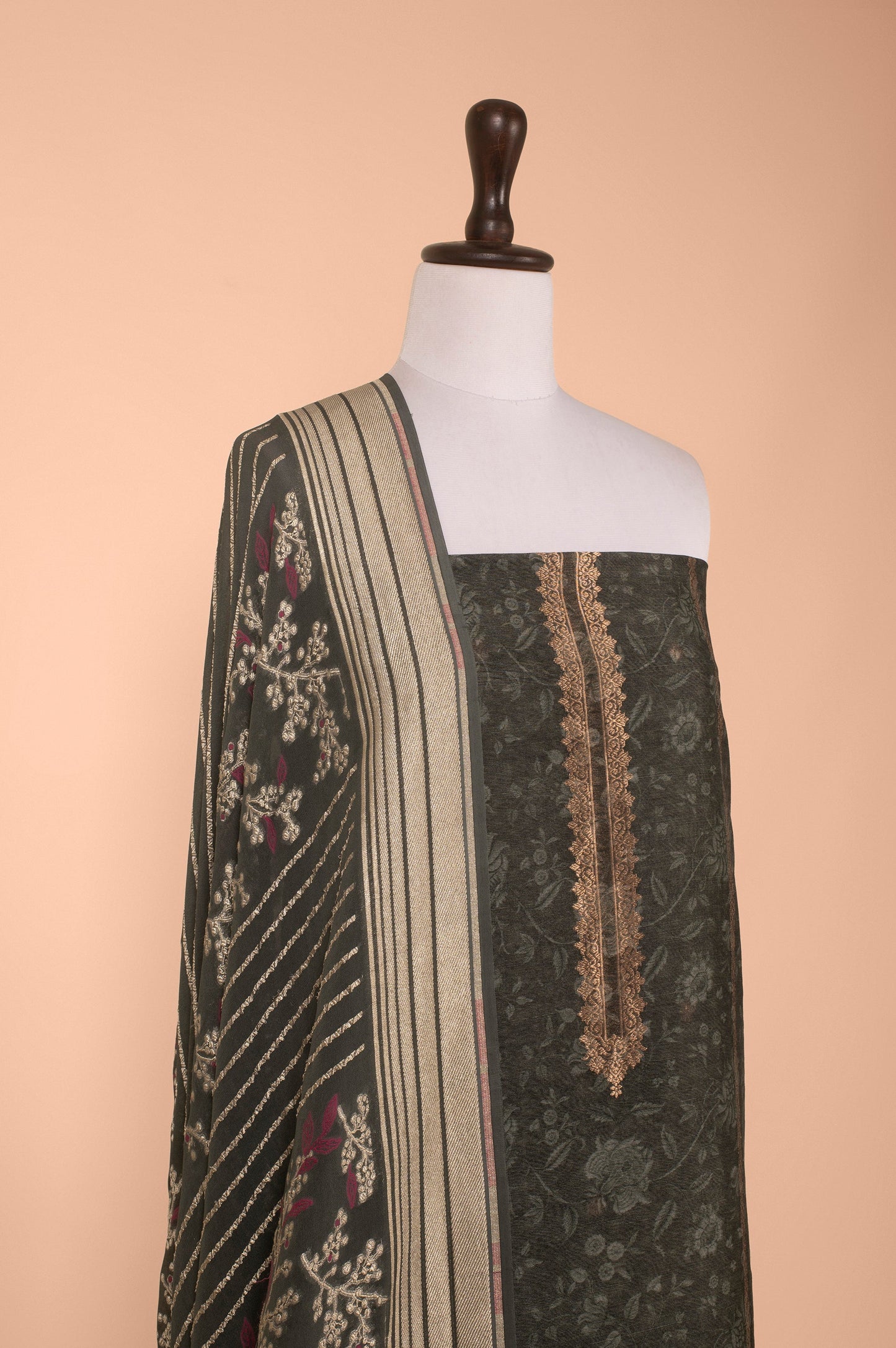 Handwoven Green Chanderi Suit Piece