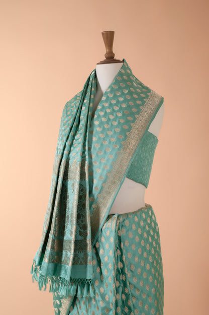 Handwoven Green Satin Silk Sari