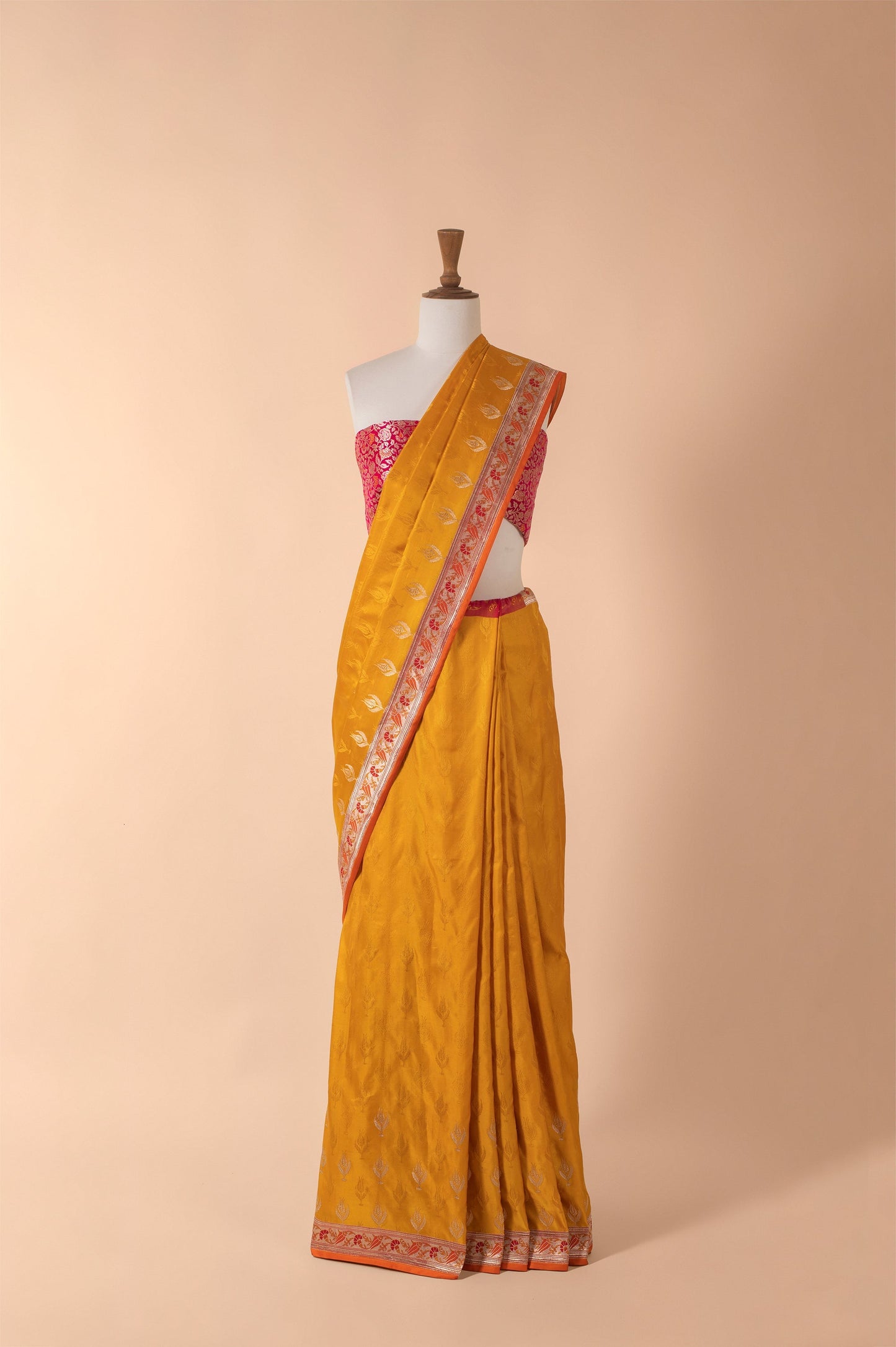 Handwoven Yellow Satin Silk Sari