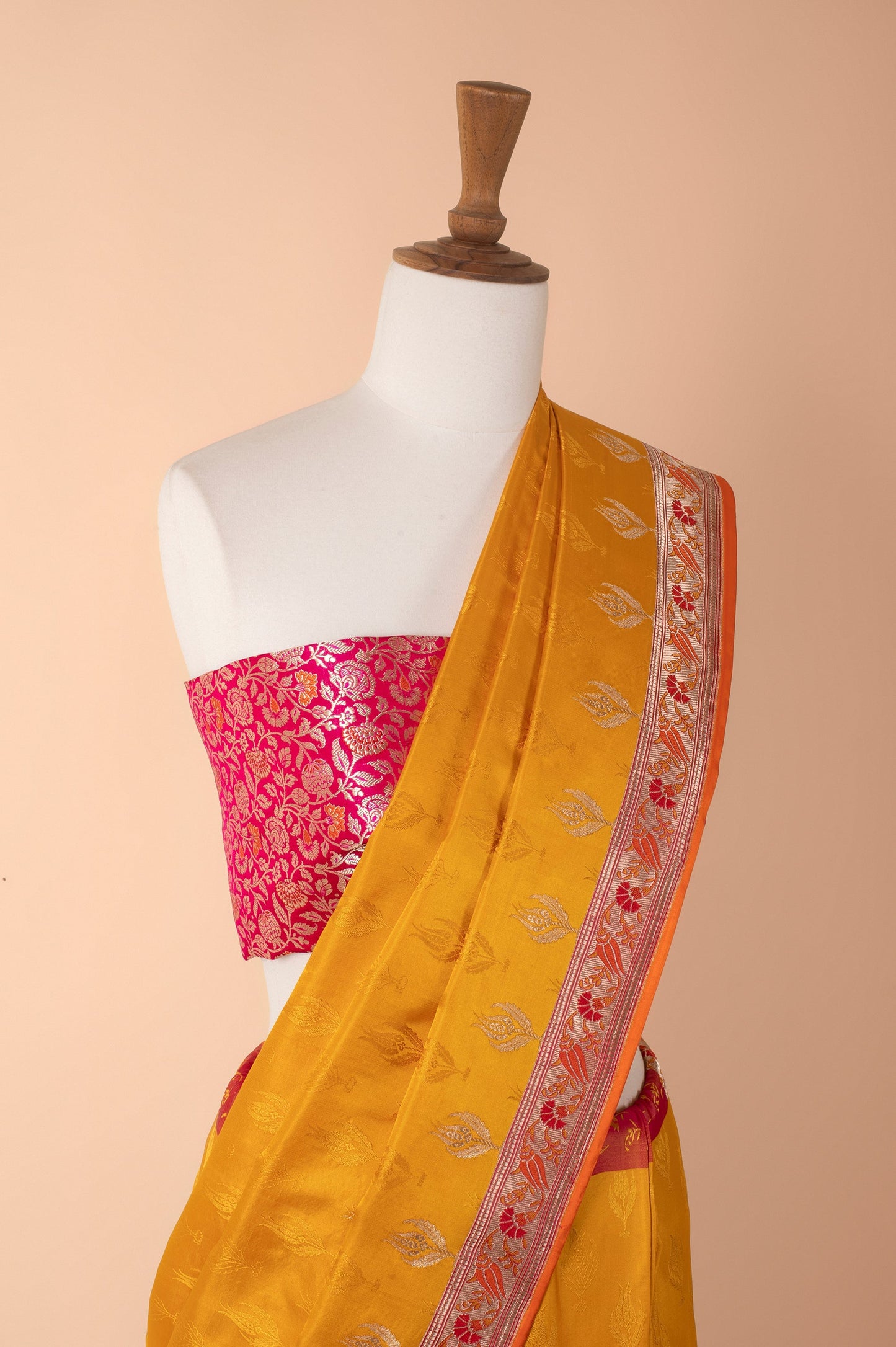 Handwoven Yellow Satin Silk Sari