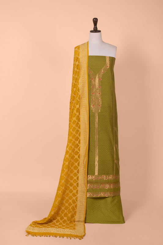 Handwoven Green Chanderi Suit Piece