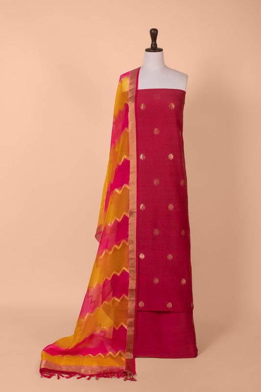 Handwoven Red Chanderi Suit Piece