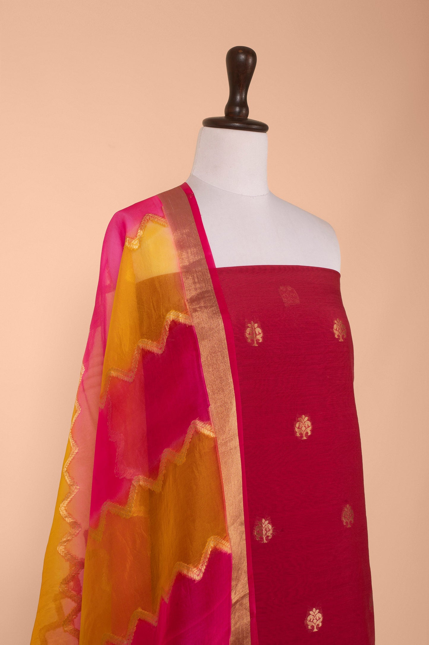 Handwoven Red Chanderi Suit Piece