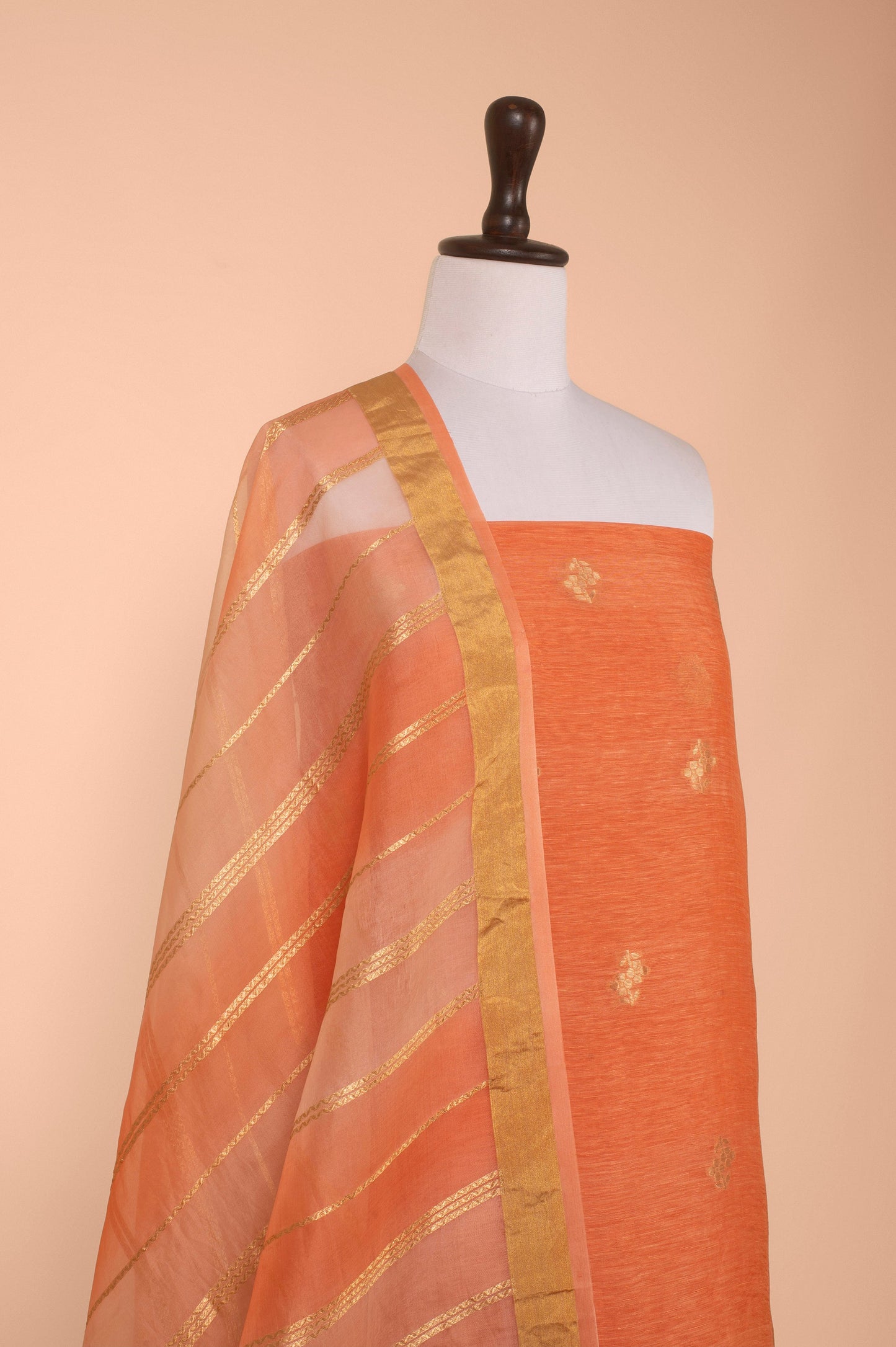 Handwoven Orange Chanderi Suit Piece