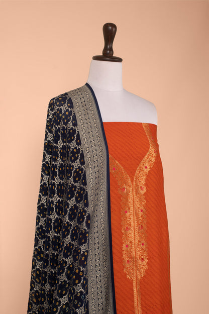 Handwoven Orange Chanderi Suit Piece
