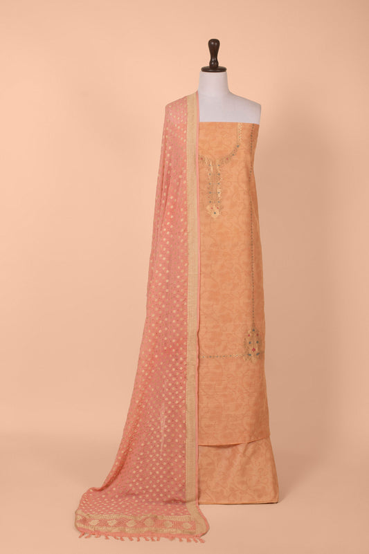 Handwoven Peach Chanderi Suit Piece