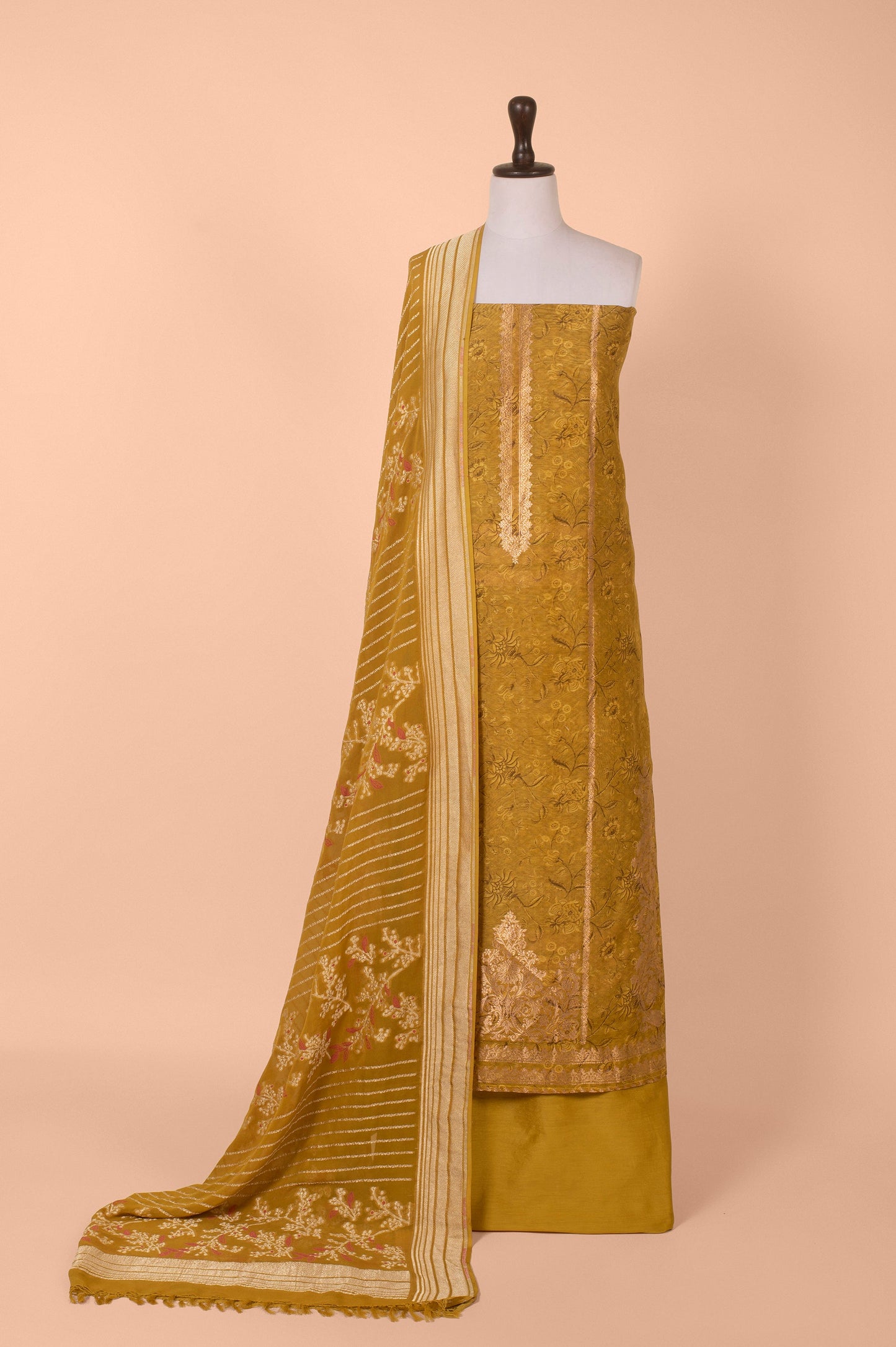 Handwoven Mustard Chanderi Digital Print Suit Piece