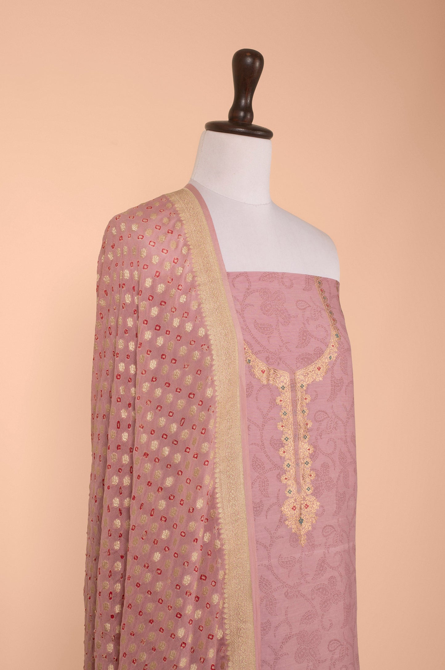 Handwoven Pink Chanderi Digital Print Suit Piece