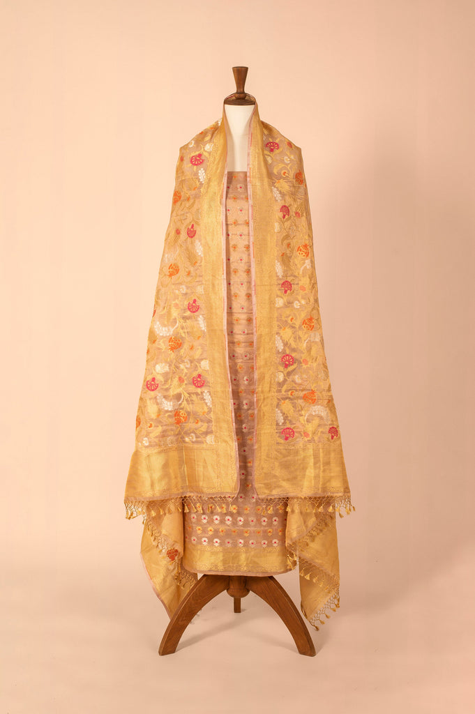 Handwoven Peach Tissue Suit Piece