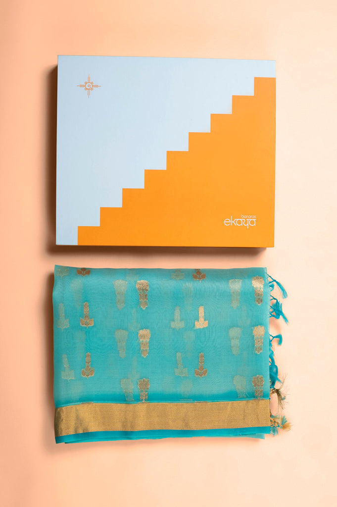 Handwoven Blue Organza Dupatta