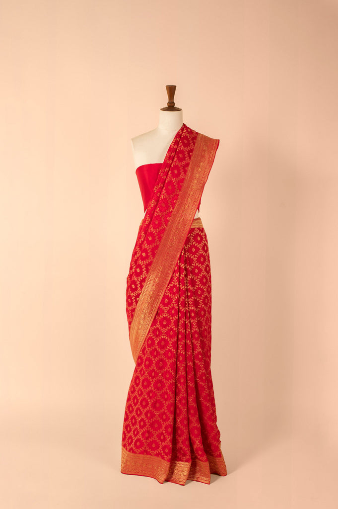 Handwoven Pink Georgette Sari