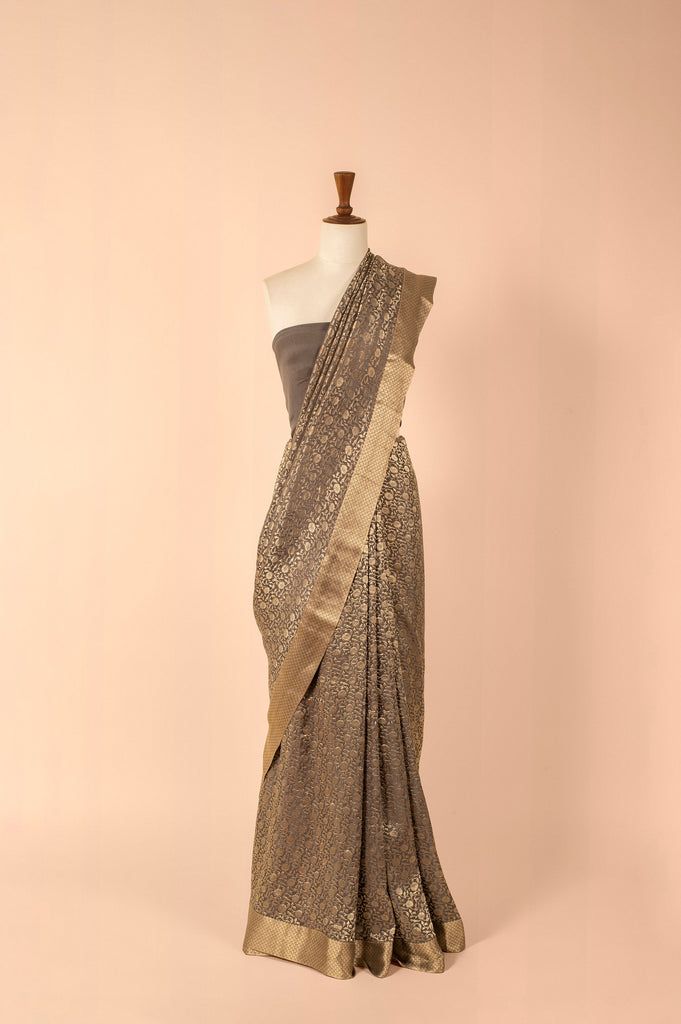 Handwoven Grey Georgette Sari