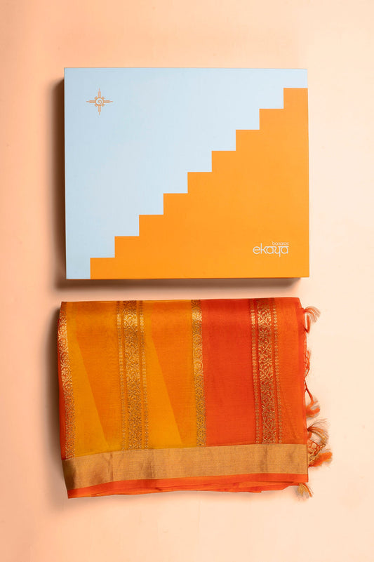 Handwoven Orange Organza Dupatta