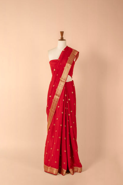 Handwoven Red Georgette Sari