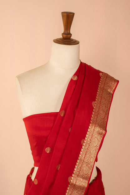 Handwoven Red Georgette Sari