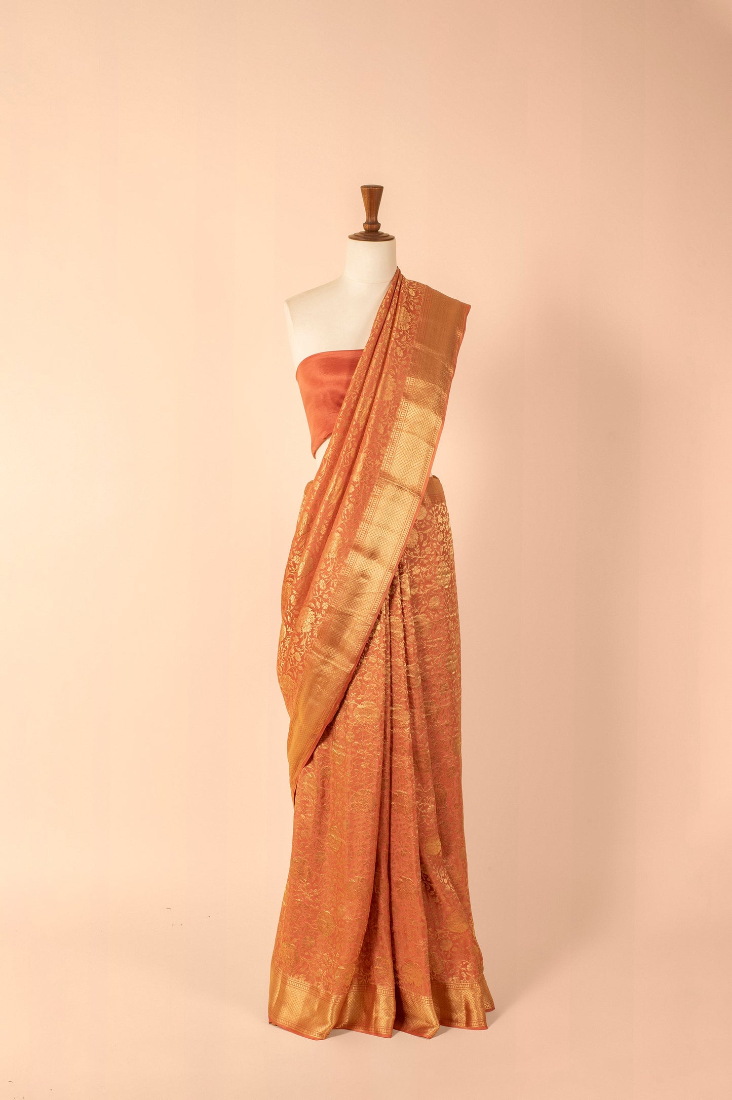 Handwoven Peach Georgette Sari