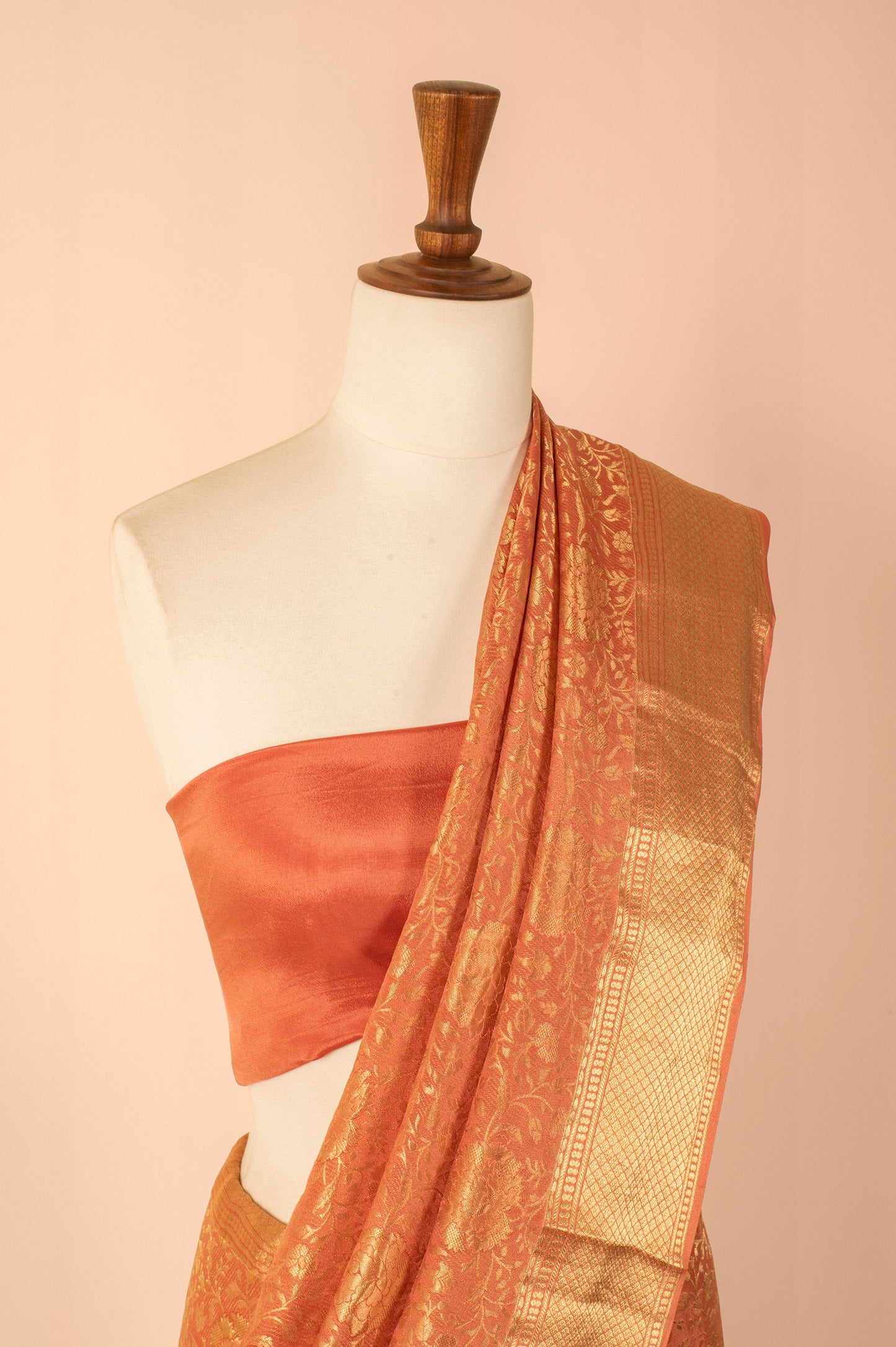 Handwoven Peach Georgette Sari