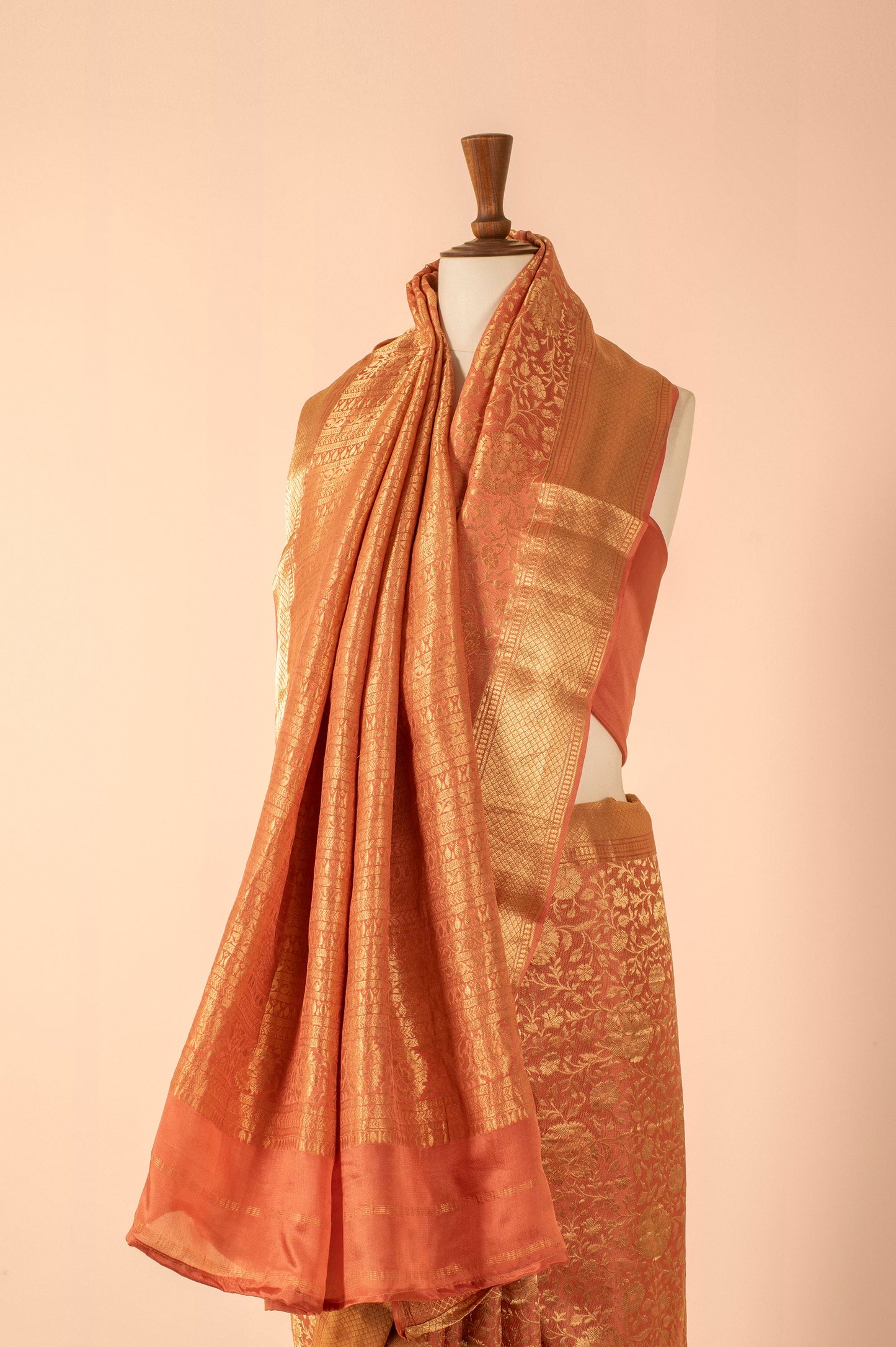 Handwoven Peach Georgette Sari