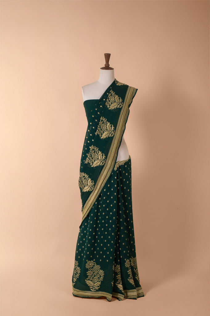 Handwoven Green Georgette Sari