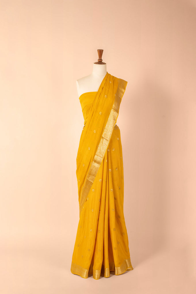 Handwoven Yellow Georgette Sari