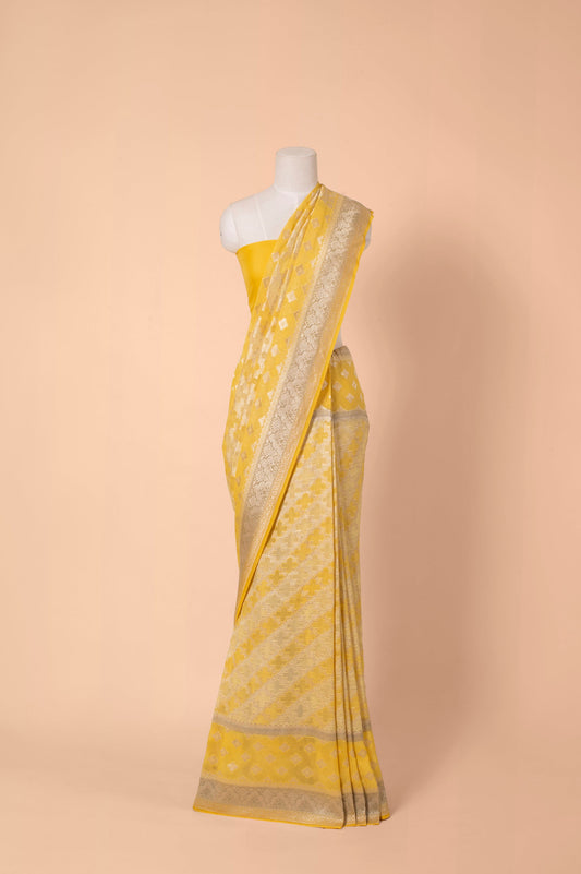 Handwoven Tuscany Yellow Georgette Sari